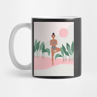 Yoga morning, Girl, Mid century art Mug